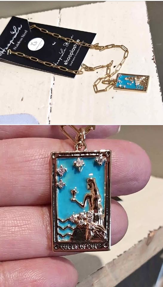 Gold and Blue Queen of Cups Pendant Necklace