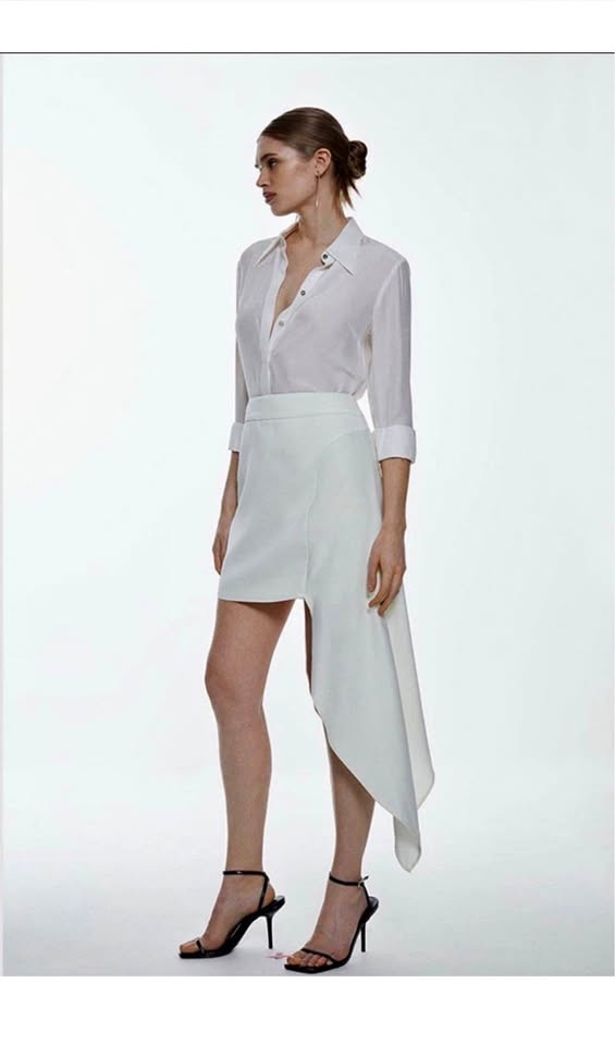 Karen Millen Satin Silk White Mini Skirt with Drape | US Size 12