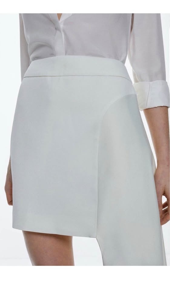Karen Millen Satin Silk White Mini Skirt with Drape | US Size 12 - photo 2