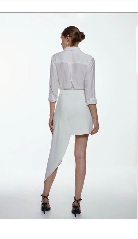 Karen Millen Satin Silk White Mini Skirt with Drape | US Size 12 - photo 5