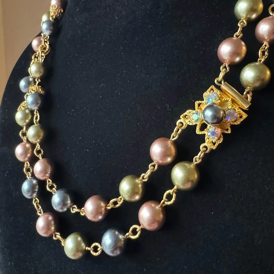 Joan Rivers Double Pearl Strand + AB Clip On Earrings image indicator(5)