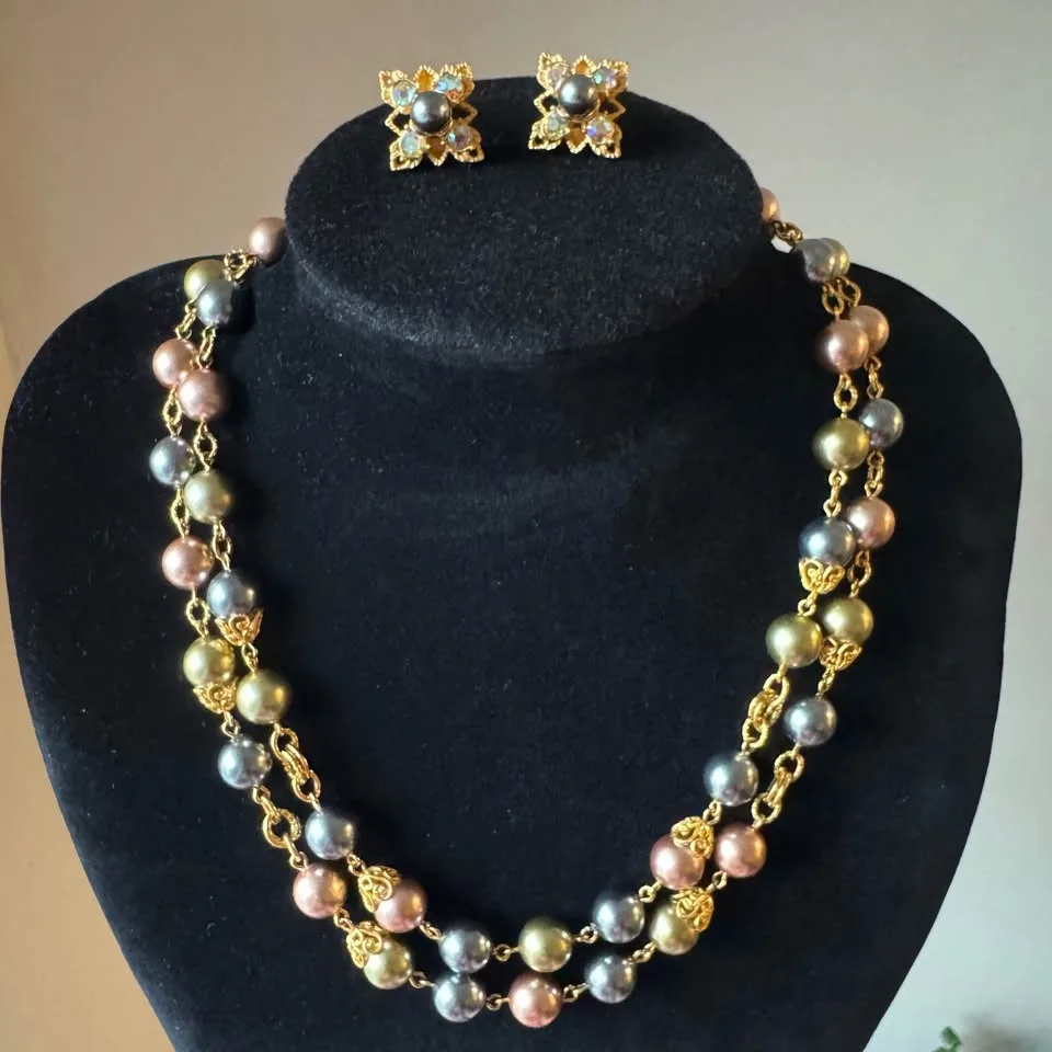Joan Rivers Double Pearl Strand + AB Clip On Earrings thumbnail