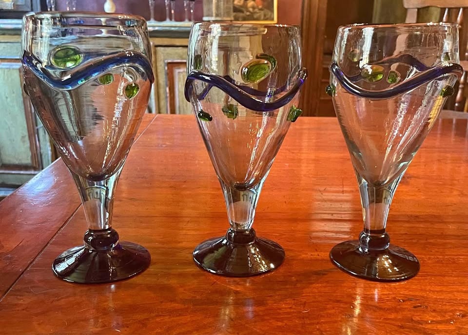 Vintage Hand Blown Glass Goblets - Set of 3