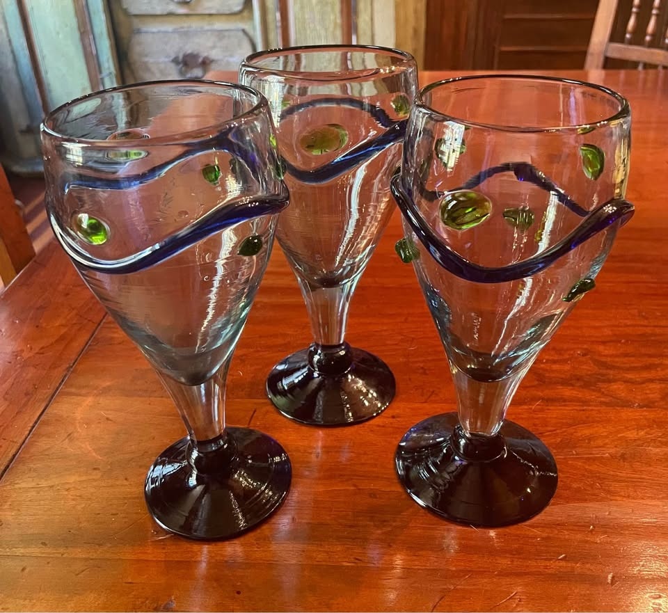 Vintage Hand Blown Glass Goblets - Set of 3 - photo 2