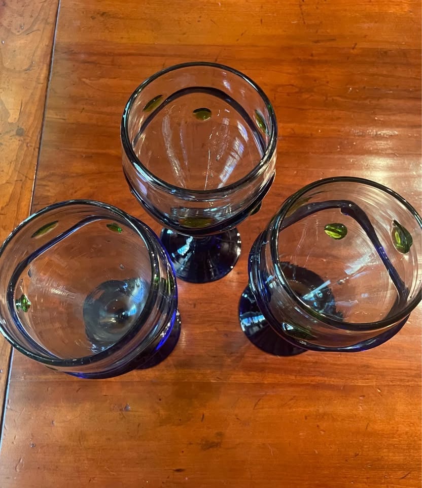 Vintage Hand Blown Glass Goblets - Set of 3 - photo 4