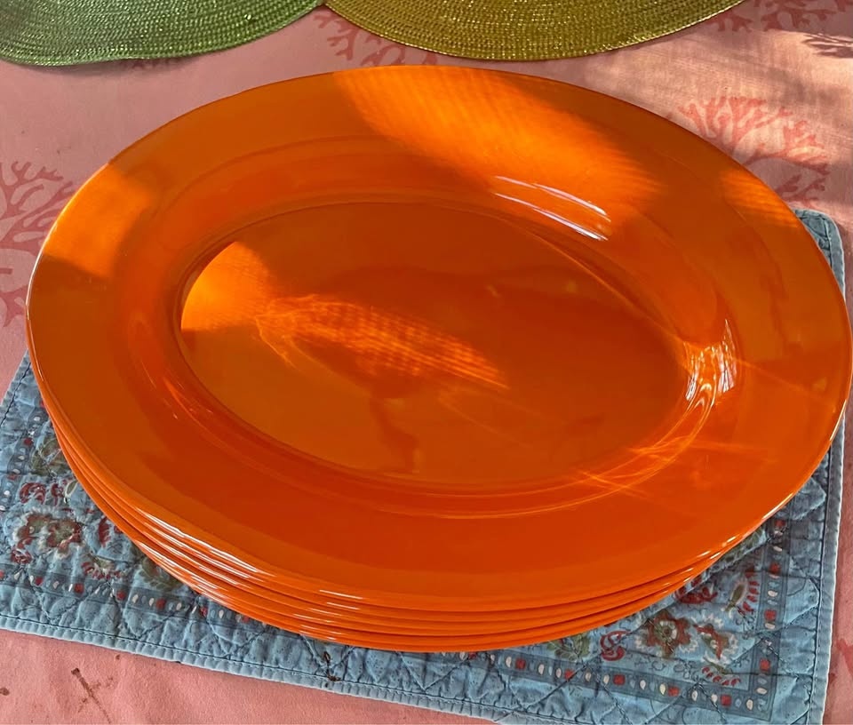SET OF 6 ELECTRIC CANCUN ORANGE PLATTERS 12"x8.5" FROM INT'L TAB