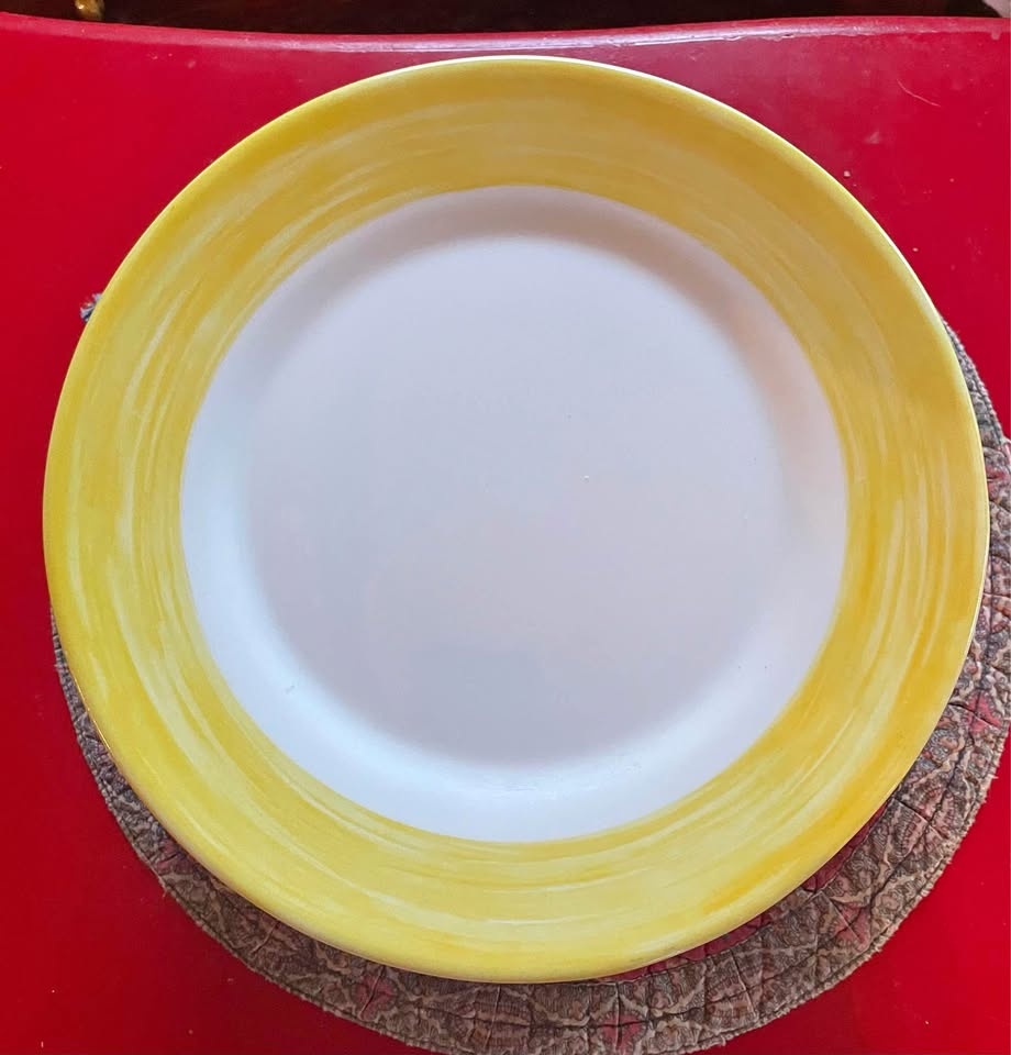 SET OF 6 ARCOROC BRUSH YELLOW 9-3/4" DINNER PLATES