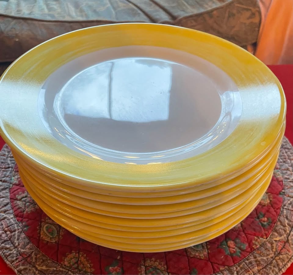 SET OF 6 ARCOROC BRUSH YELLOW 9-3/4" DINNER PLATES - photo 2