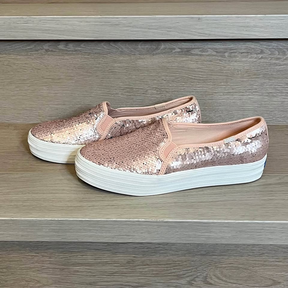 Rare KEDS Rose Gold Sequin Transformer Slip-On Sneakers - Size 8