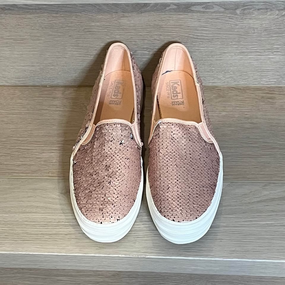 Rare KEDS Rose Gold Sequin Transformer Slip-On Sneakers - Size 8 - photo 2