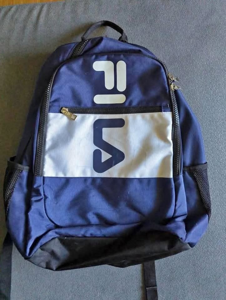 Blue and White Backpack