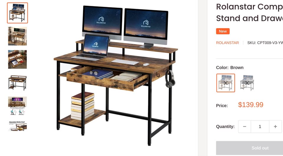 Wood Computer Desk with Monitor Stand and Drawers - photo 4