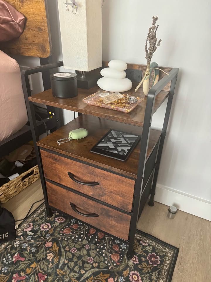 Night Stand Bedside Table End Table, Rustic Brown - photo 2