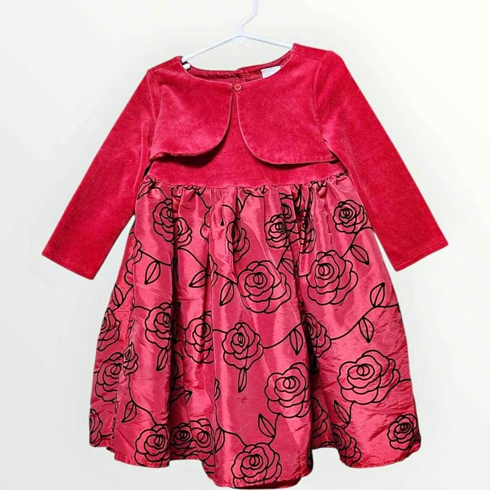 Wonder Kids 3T Red Rose Pattern Dress