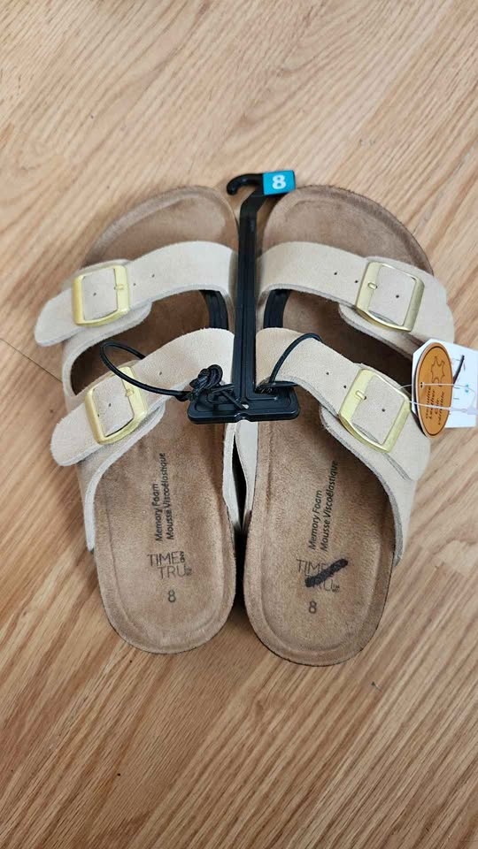 Time and Tru Memory Foam Double Buckle Sandals Size 8