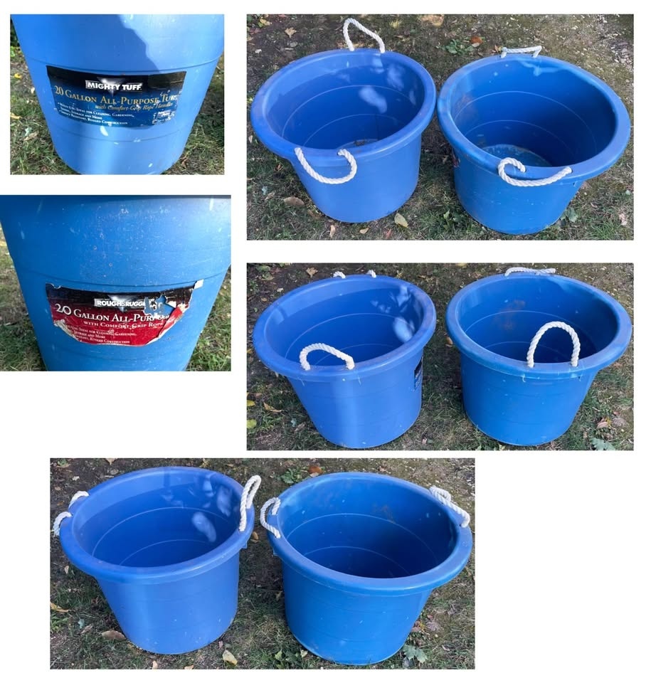 Set of 3 Vintage 20 Gallon Blue Buckets with Rope Handles - photo 2