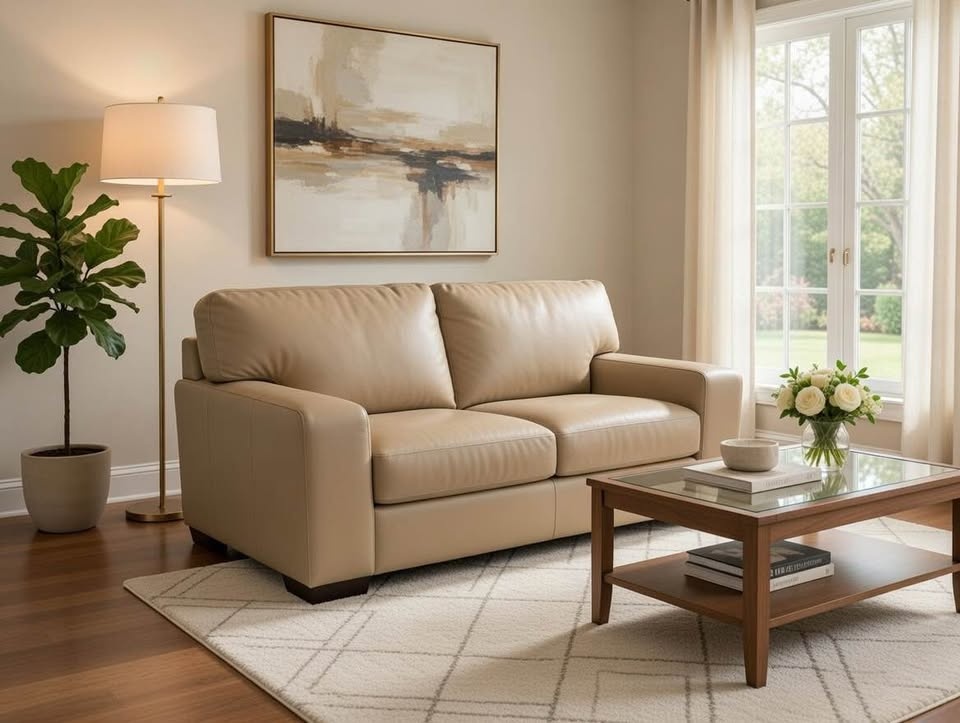 Tan Leather Sofa + Loveseat Set! Matching Pair 🛋️ - photo 2