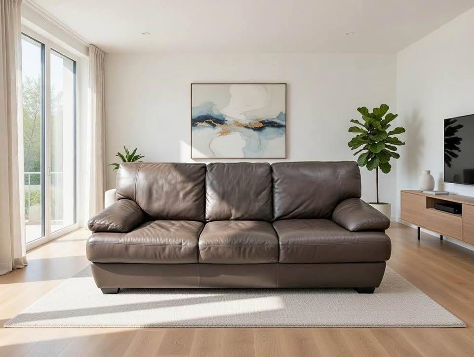 Comfy Dark Brown Leather Sofa + Loveseat Set – Great Condition,