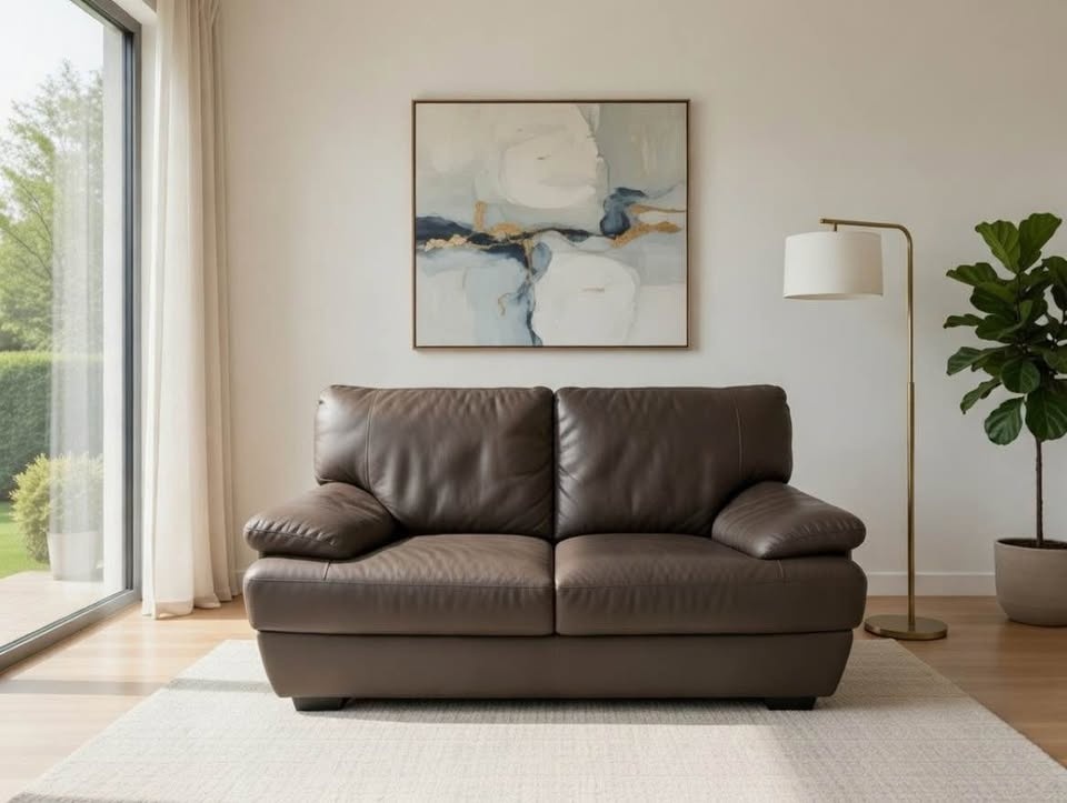 Comfy Dark Brown Leather Sofa + Loveseat Set – Great Condition, - photo 2