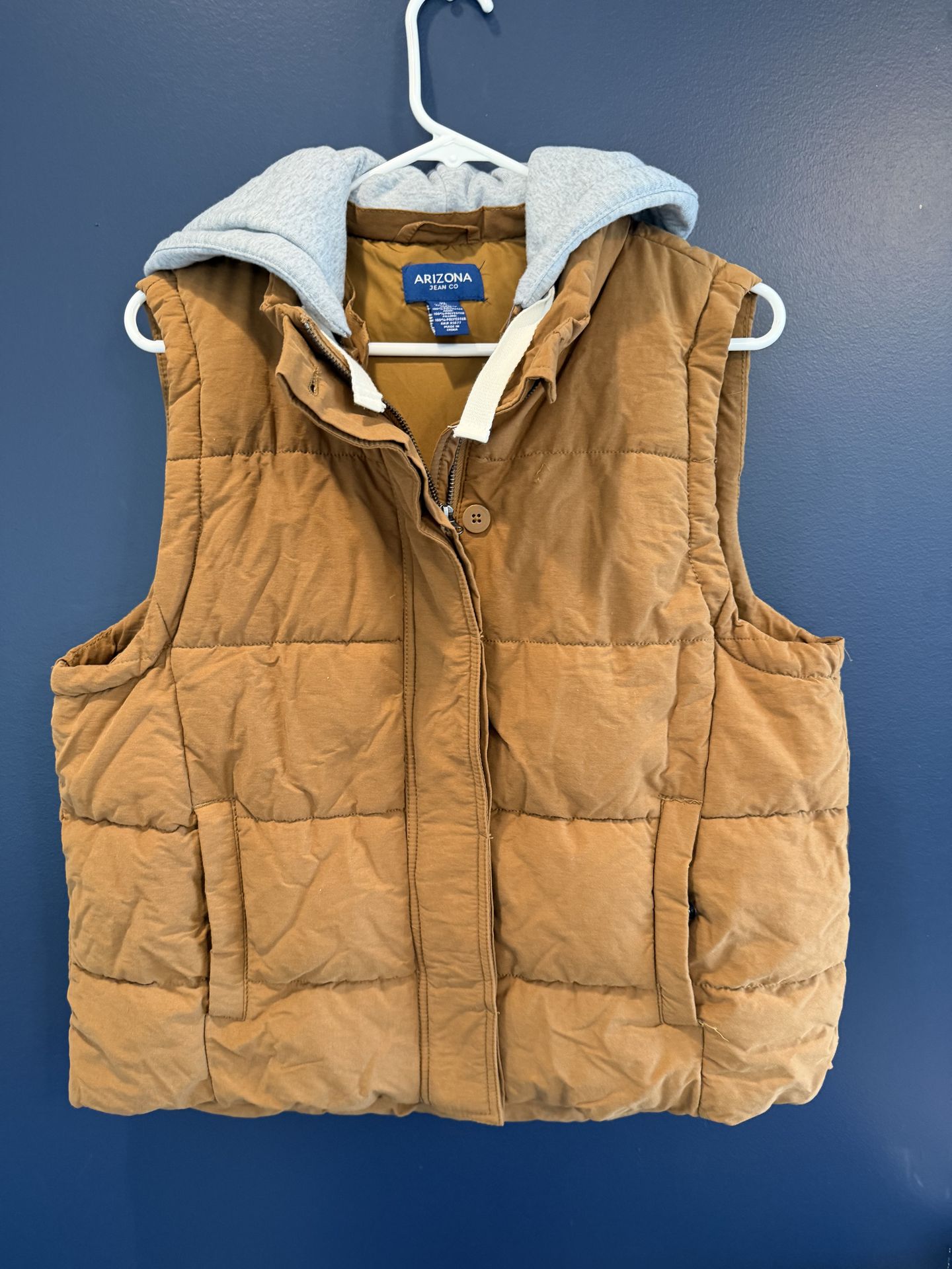 Arizona Jean Co Vest Womens Size XL Brown Snap Hooded Puffer