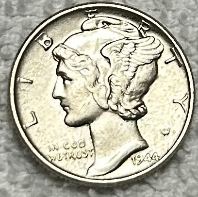 AU 1944 American Mercury Silver Dime