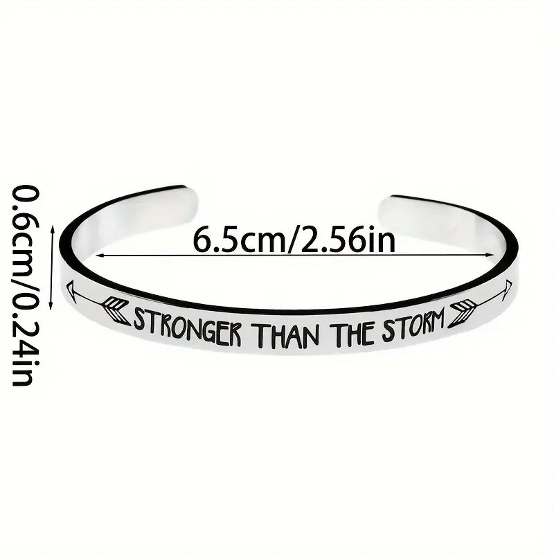 'STRONGER THAN THE STORM' Engraved Stainless Steel Open Bracelet - photo 3