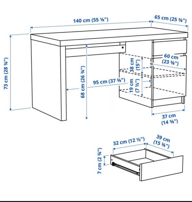 IKEA Malm White Desk with Drawers - photo 3