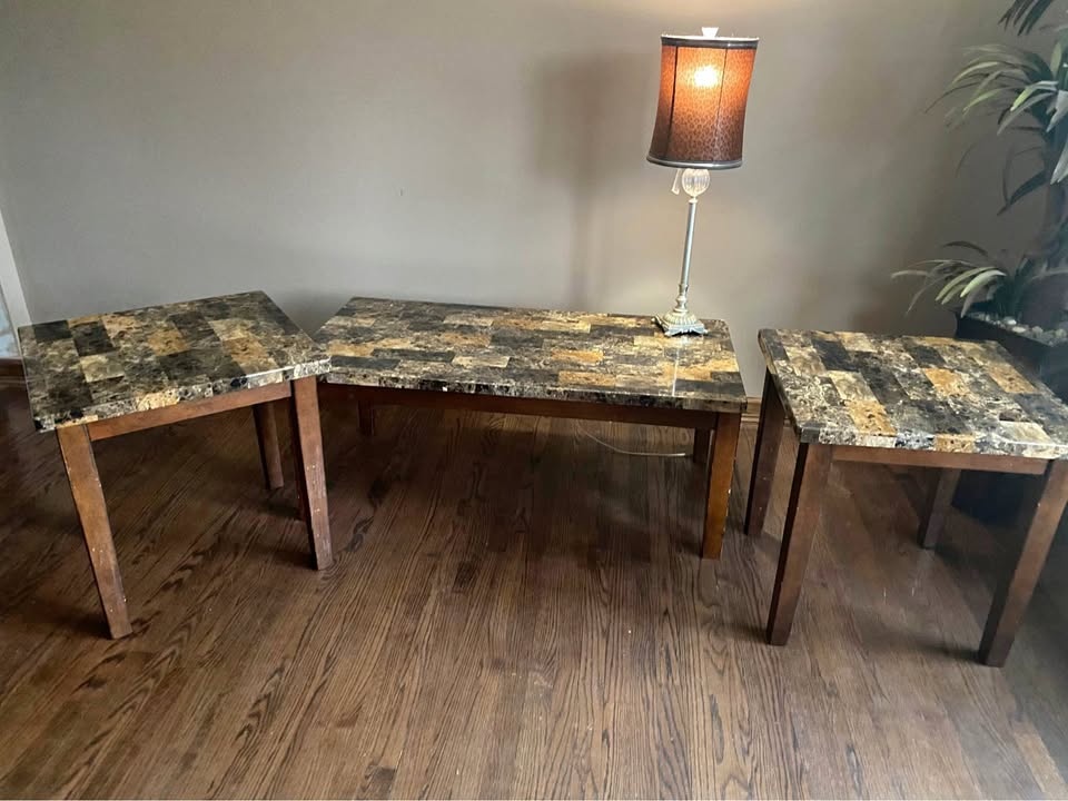 Faux Marble Coffee Table and 2 End Tables