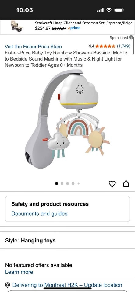 Fisher Price Rainbow Showers Mobile + Sound Machine