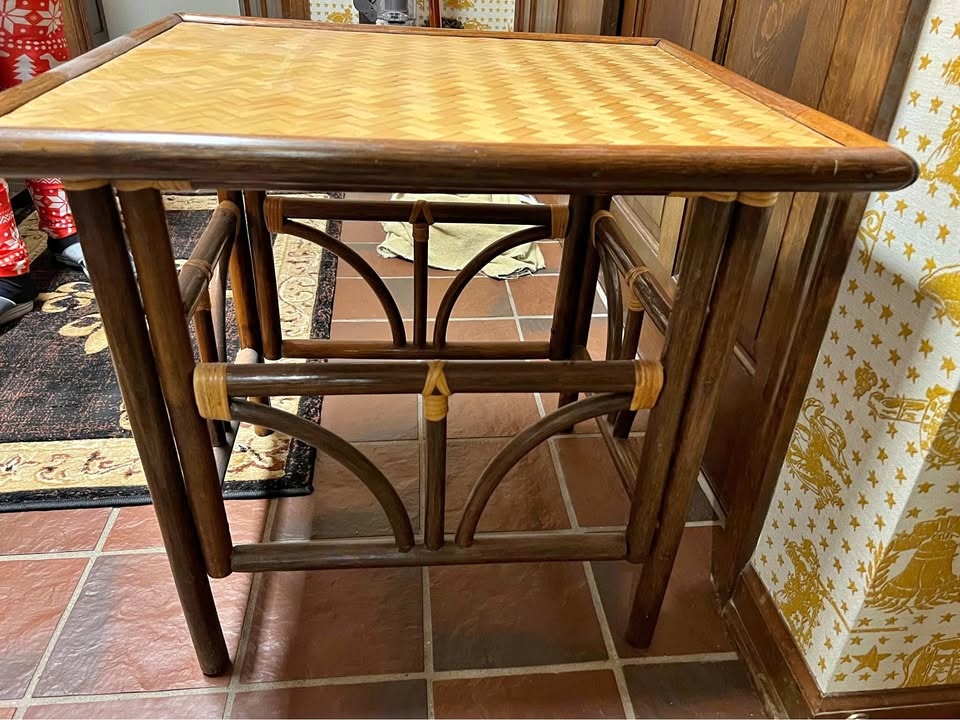 VTG Rattan & Bamboo Folding Side Table