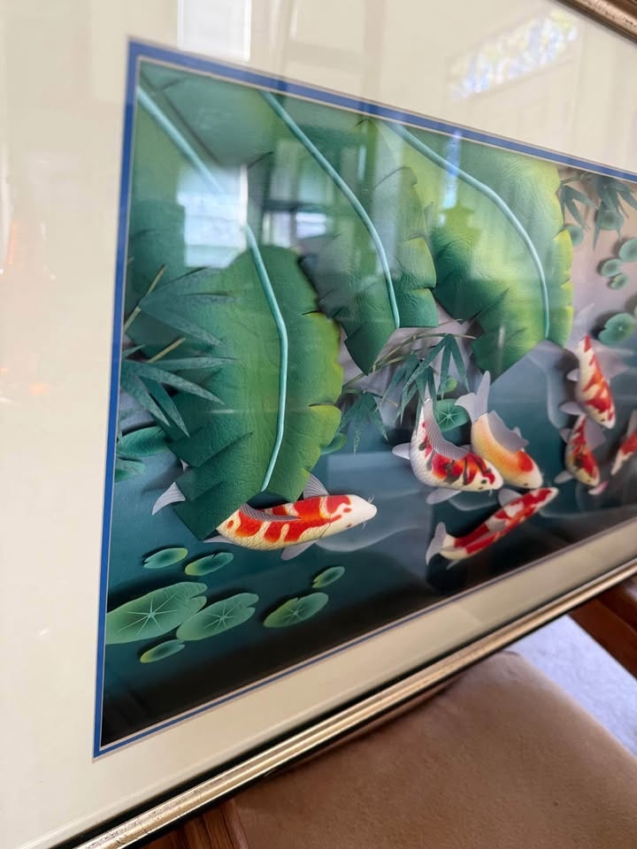 Framed Matted 3D Shadow Box Painting of Koi Fish - photo 2