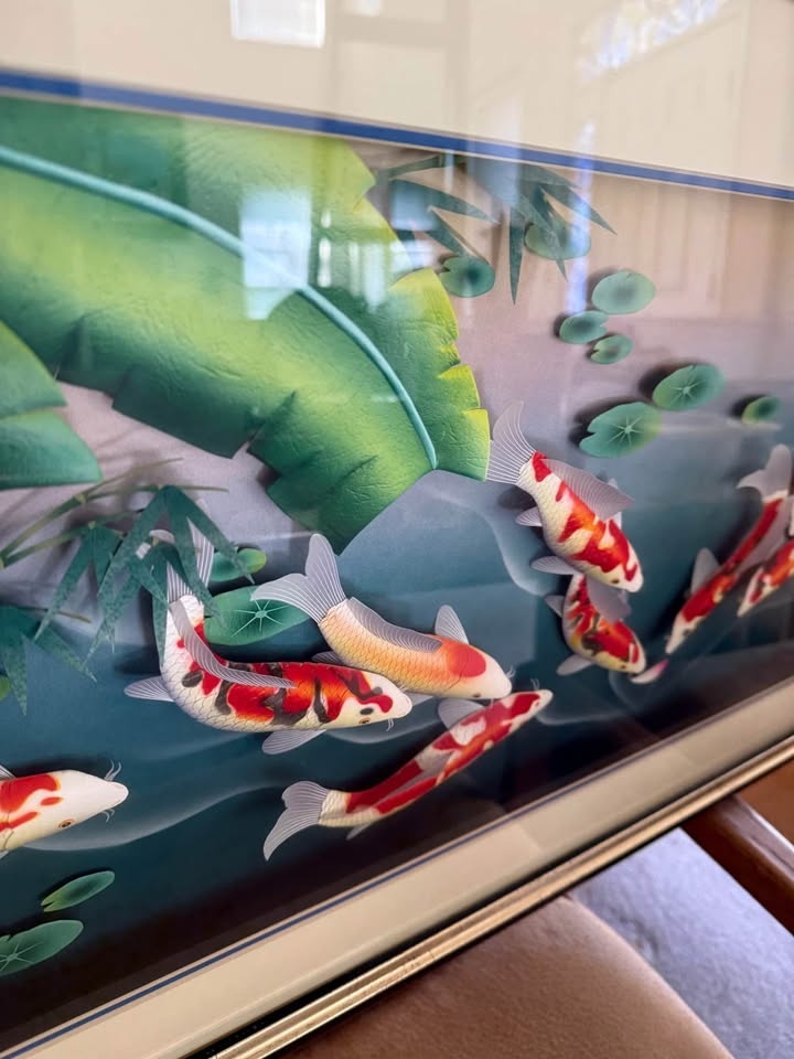 Framed Matted 3D Shadow Box Painting of Koi Fish - photo 3