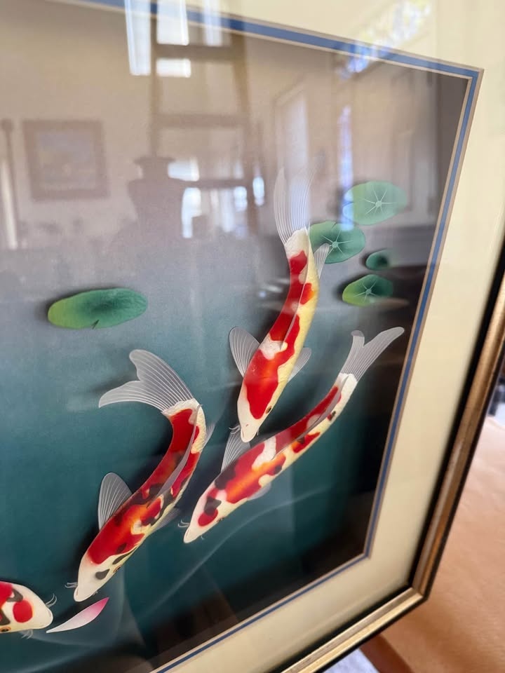 Framed Matted 3D Shadow Box Painting of Koi Fish - photo 4