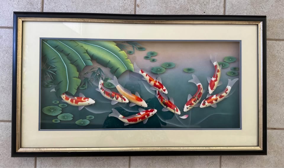 Framed Matted 3D Shadow Box Painting of Koi Fish - photo 5