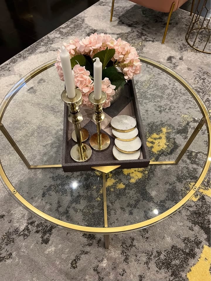 Modern Blush Accent Chairs + Gold & Glass Tables – Excellent Con - photo 4