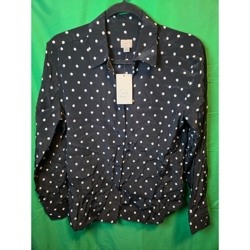 A New Day Women Black White Polka Dot Button Down Shirt Size S - photo 2
