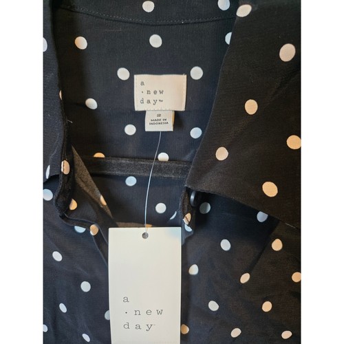A New Day Women Black White Polka Dot Button Down Shirt Size S - photo 3