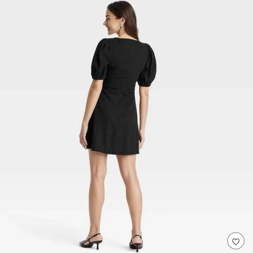 A New Day Black Puff Sleeve Square Neck Dress Size 2 - photo 2