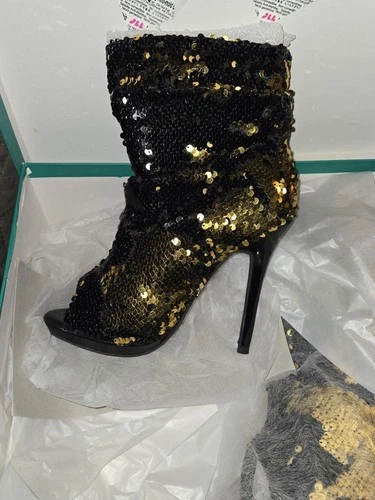 Lauren Lorraine Marlow Black/Gold Sequin Peep Toe Heel - photo 2