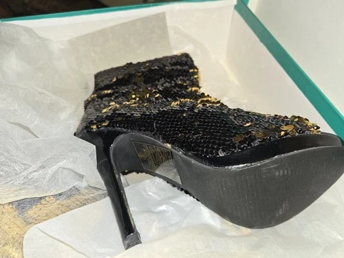 Lauren Lorraine Marlow Black/Gold Sequin Peep Toe Heel - photo 3