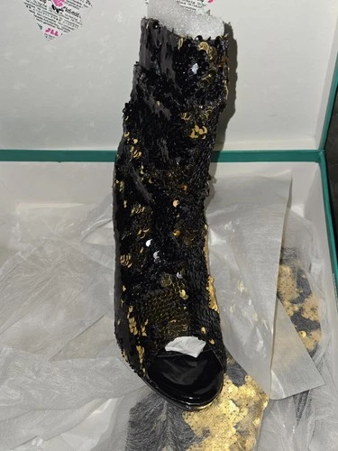 Lauren Lorraine Marlow Black/Gold Sequin Peep Toe Heel - photo 4