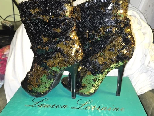 Lauren Lorraine Marlow Black/Gold Sequin Peep Toe Heel - photo 5
