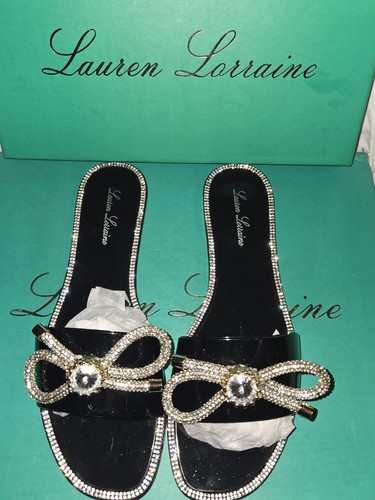 Lauren Lorraine Breeze Black Rhinestone Bow Jelly Sandals - Size - photo 2