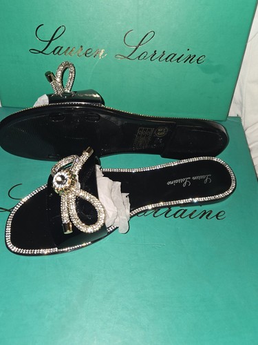 Lauren Lorraine Breeze Black Rhinestone Bow Jelly Sandals - Size - photo 3