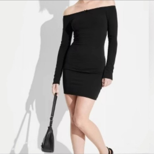 Wild Fable Womens Black Off Shoulder Lace Trim Long Sleeve Mini