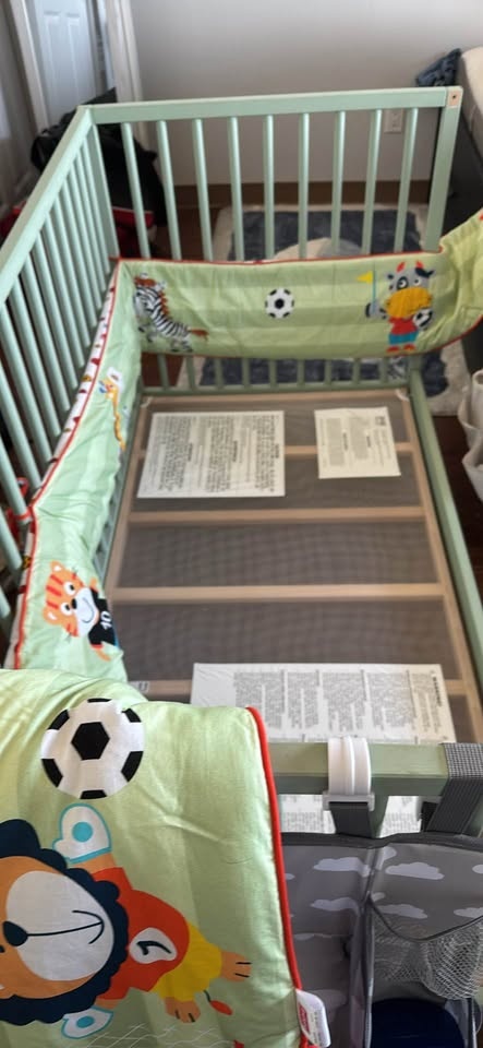 Mint Green Baby Crib w Organic Mattress + Bumpers (MOVING SALE) - photo 3