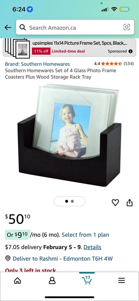 Brand New Homewares Set of 4 Glass Photo Frame Coasters Plus Woo