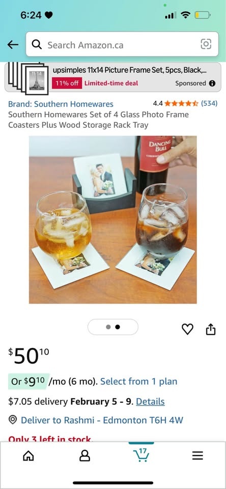 Brand New Homewares Set of 4 Glass Photo Frame Coasters Plus Woo - photo 2