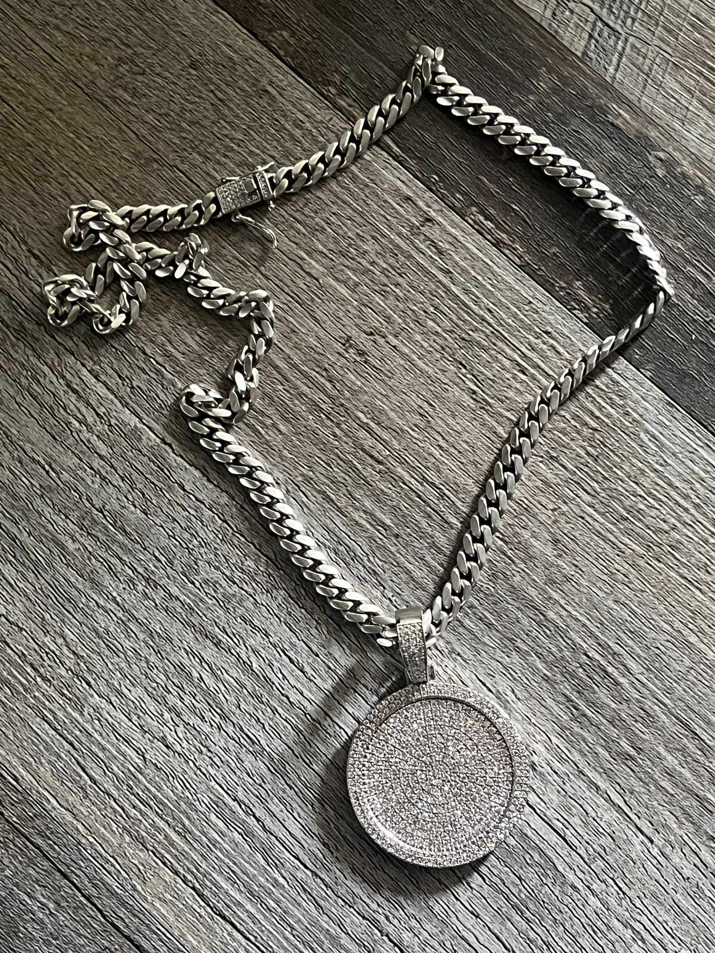 Silver Chain with Medallion 925 Italy Moissanite Diamonds - photo 5