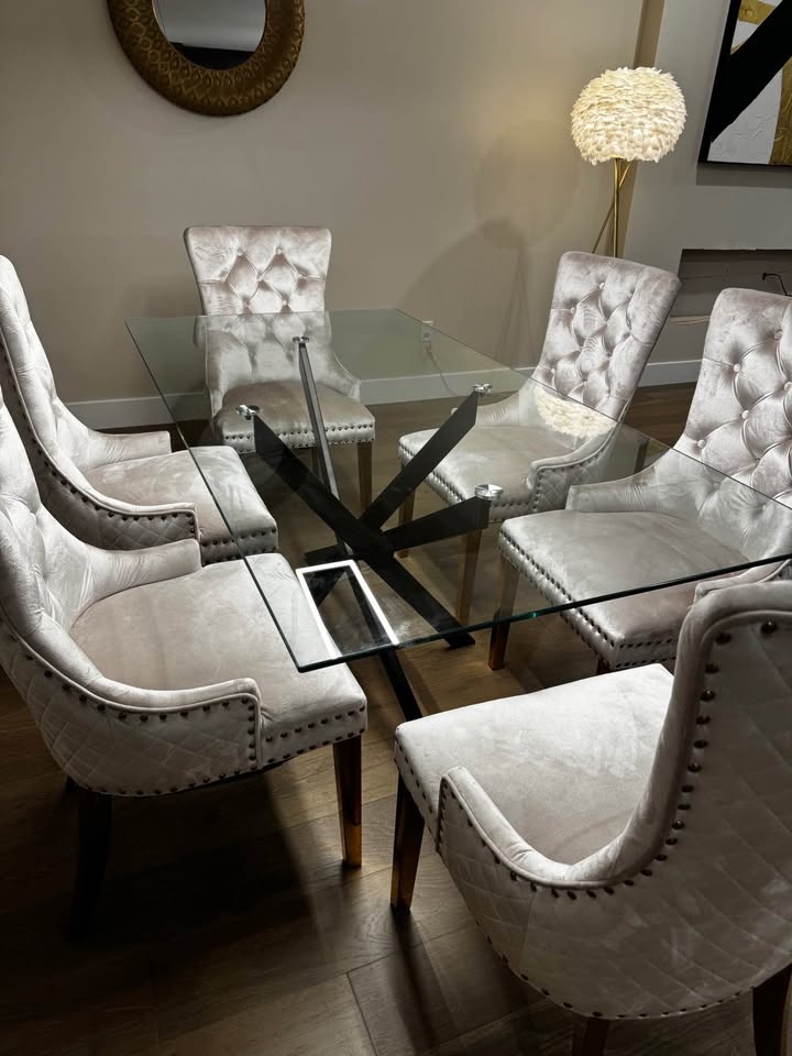 Tempered Glass Dining Table with Metal Legs - New - photo 3